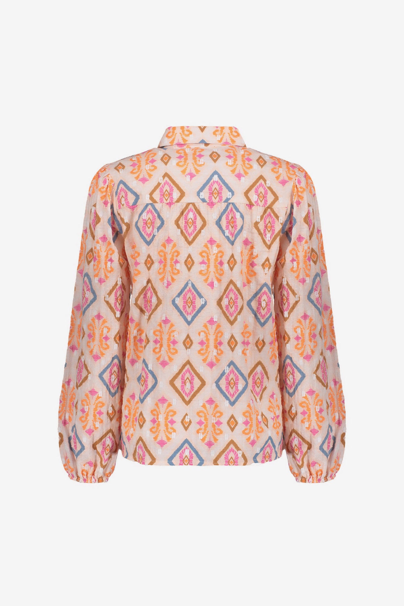 Geisha blouse met kleurrijke ikatprint en elastische mouwen