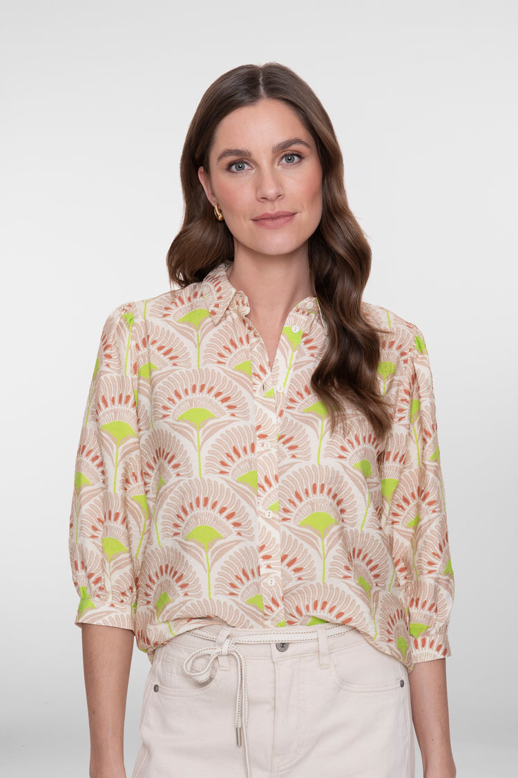 Geisha blouse met waaierprint lime
