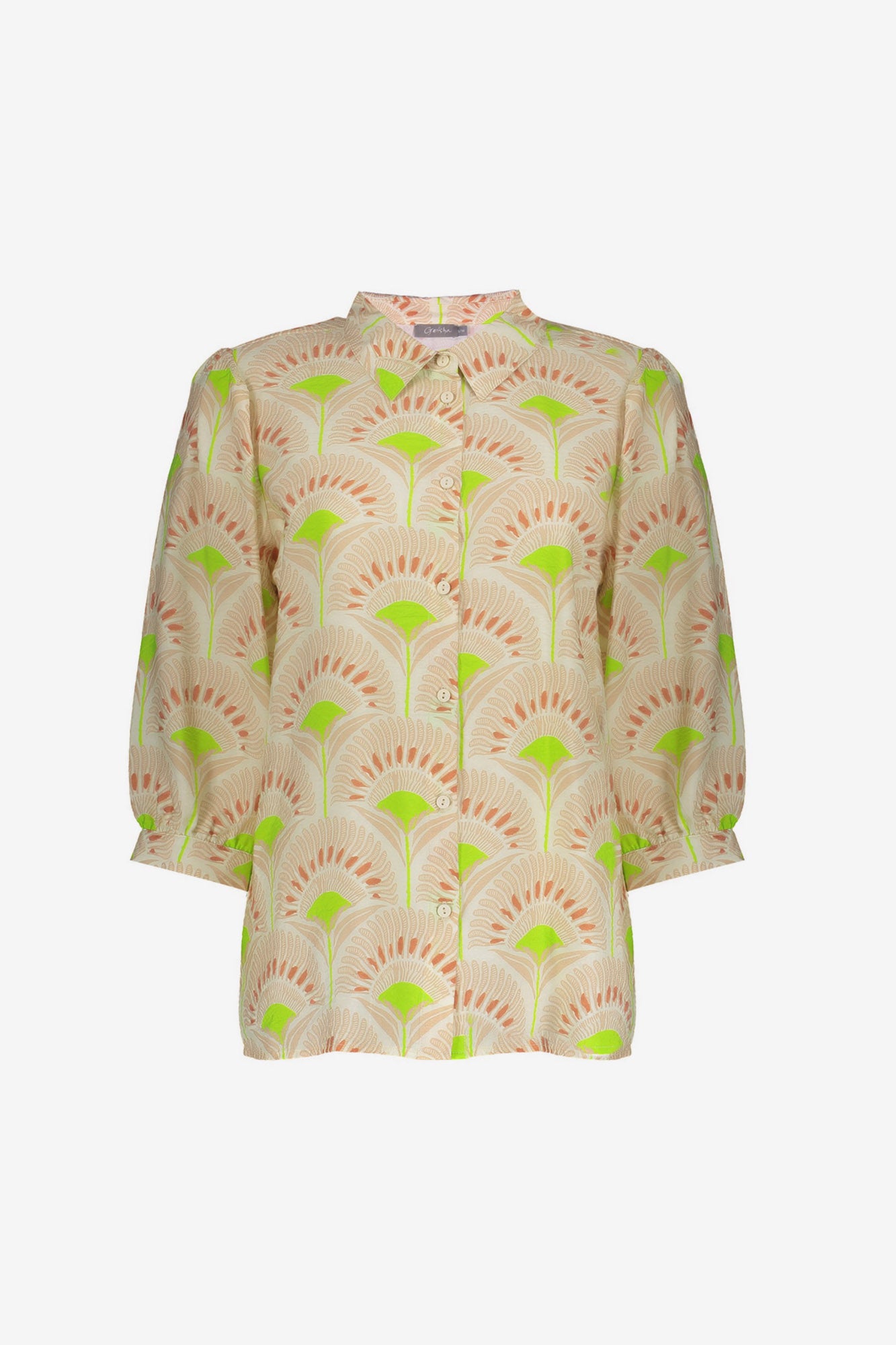 Geisha blouse met waaierprint lime