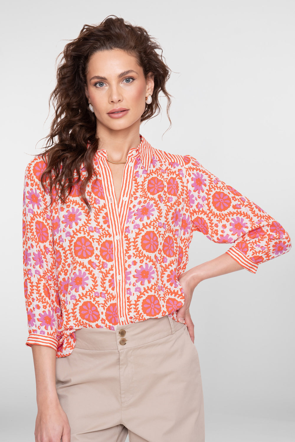 Geisha blouse met bloem en strependessin