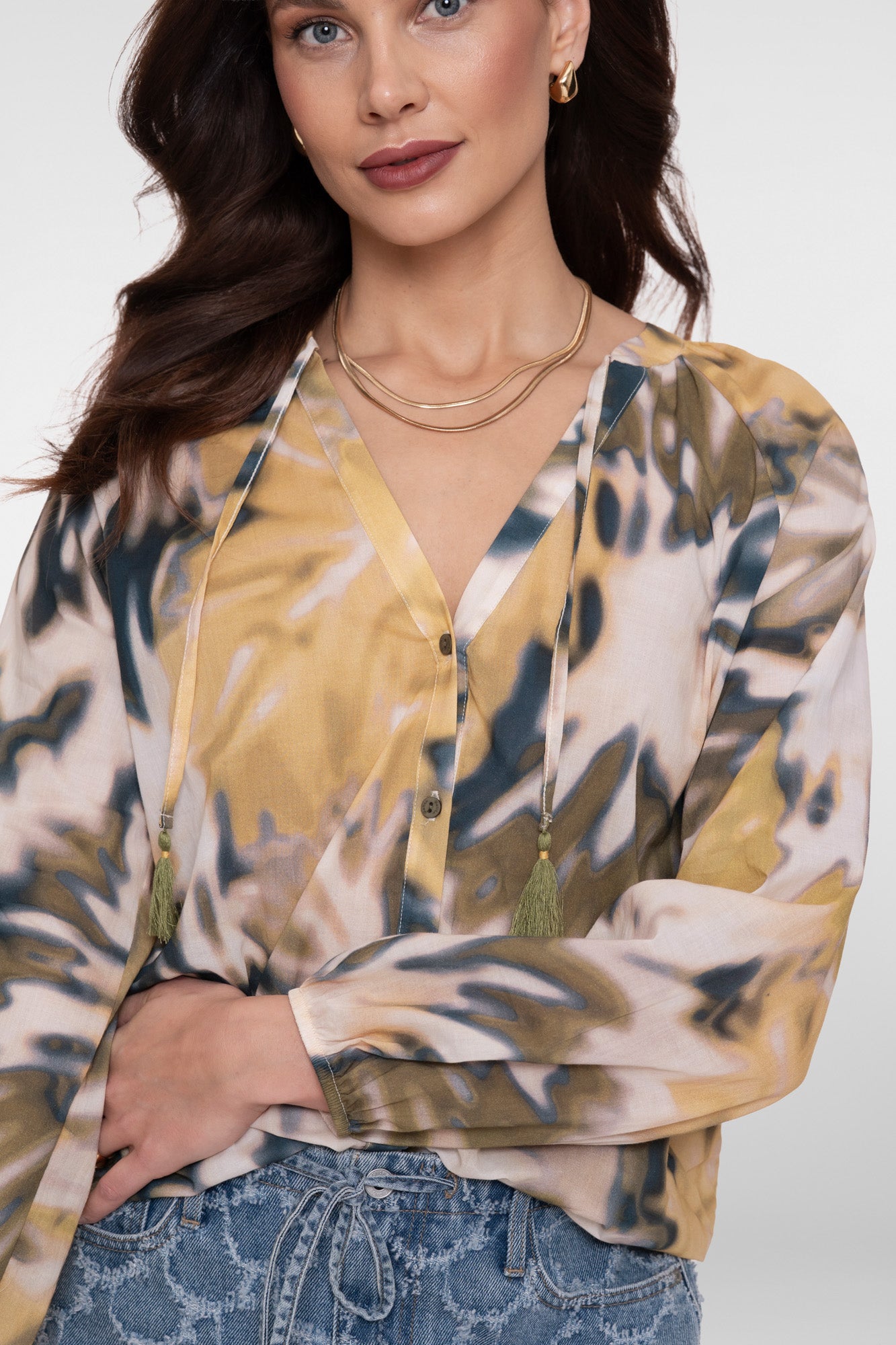 Geisha blouse met abstracte print en V-hals