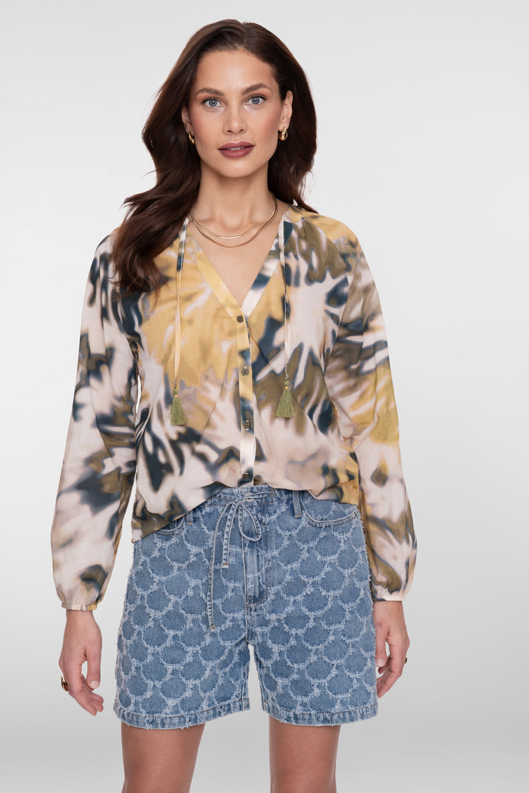 Geisha blouse met abstracte print en V-hals