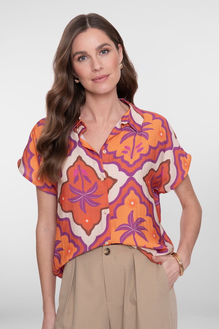 Geisha blouse met korte mouwen en grafische print