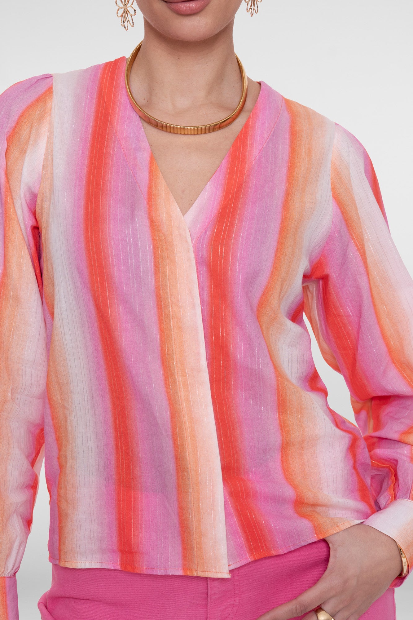 Geisha blouse met strepen en lurex