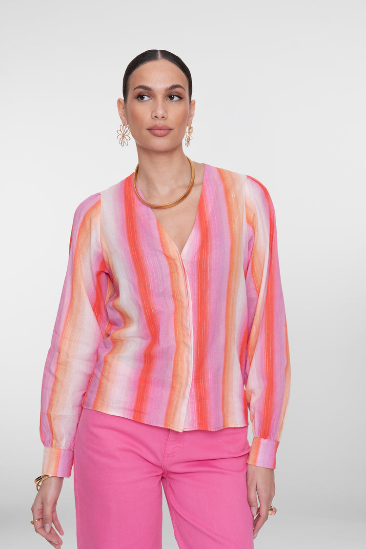 Geisha blouse met strepen en lurex