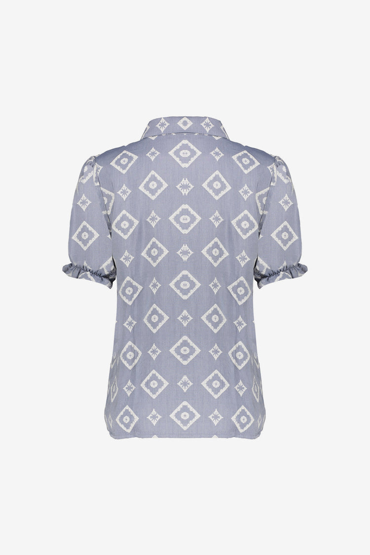 Geisha blouse met Ikatprint en Ruffle