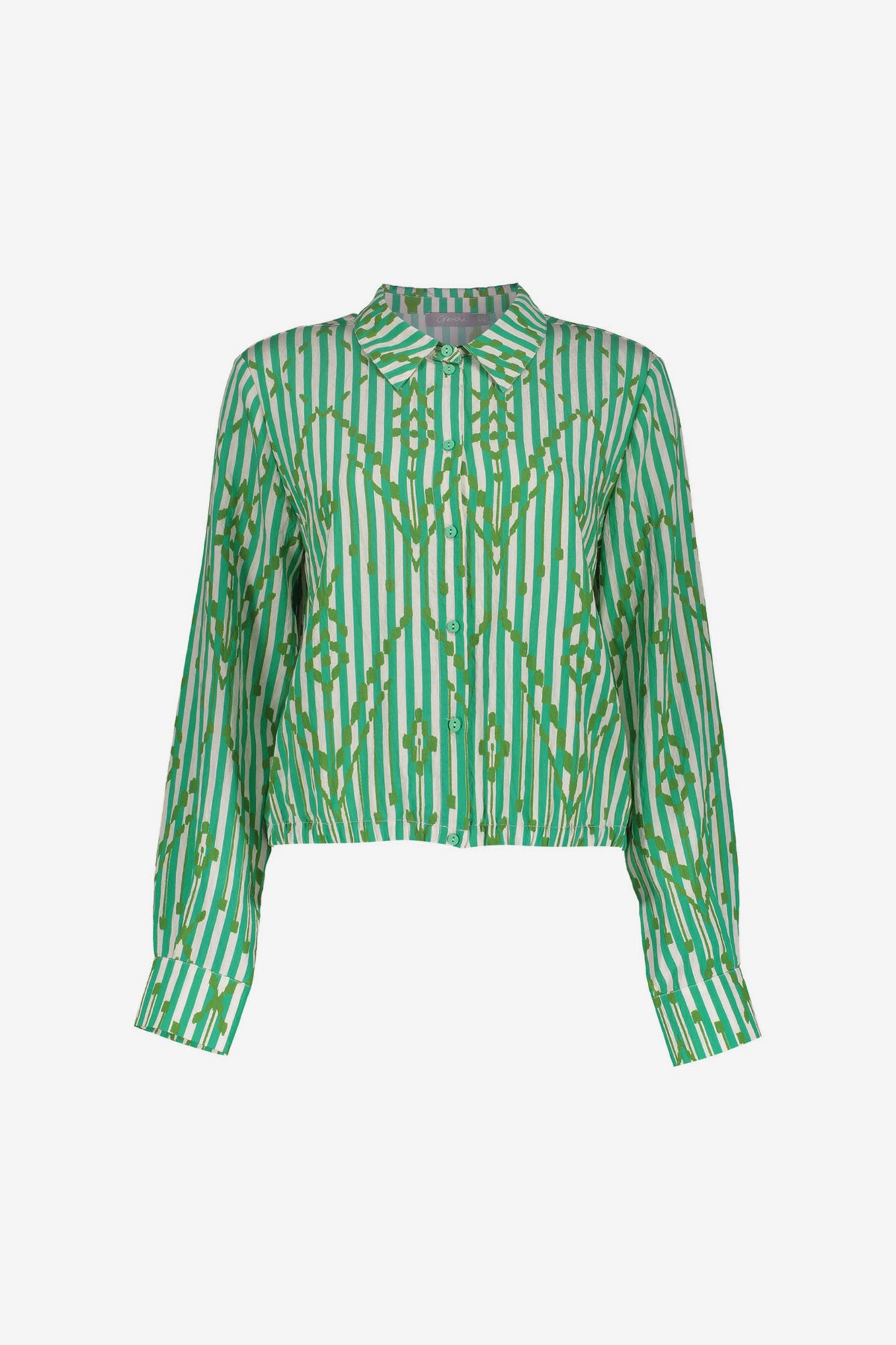 Geisha blouse met stripes en sierlijk ruitpatroon