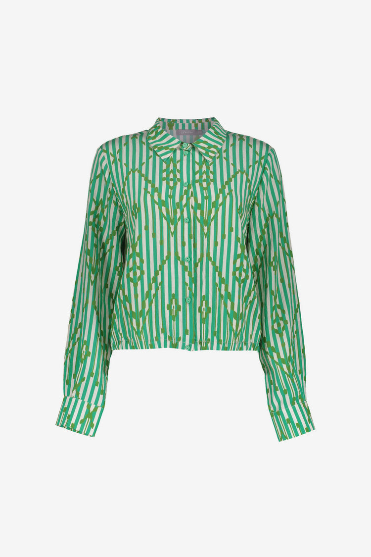 Geisha blouse met stripes en sierlijk ruitpatroon