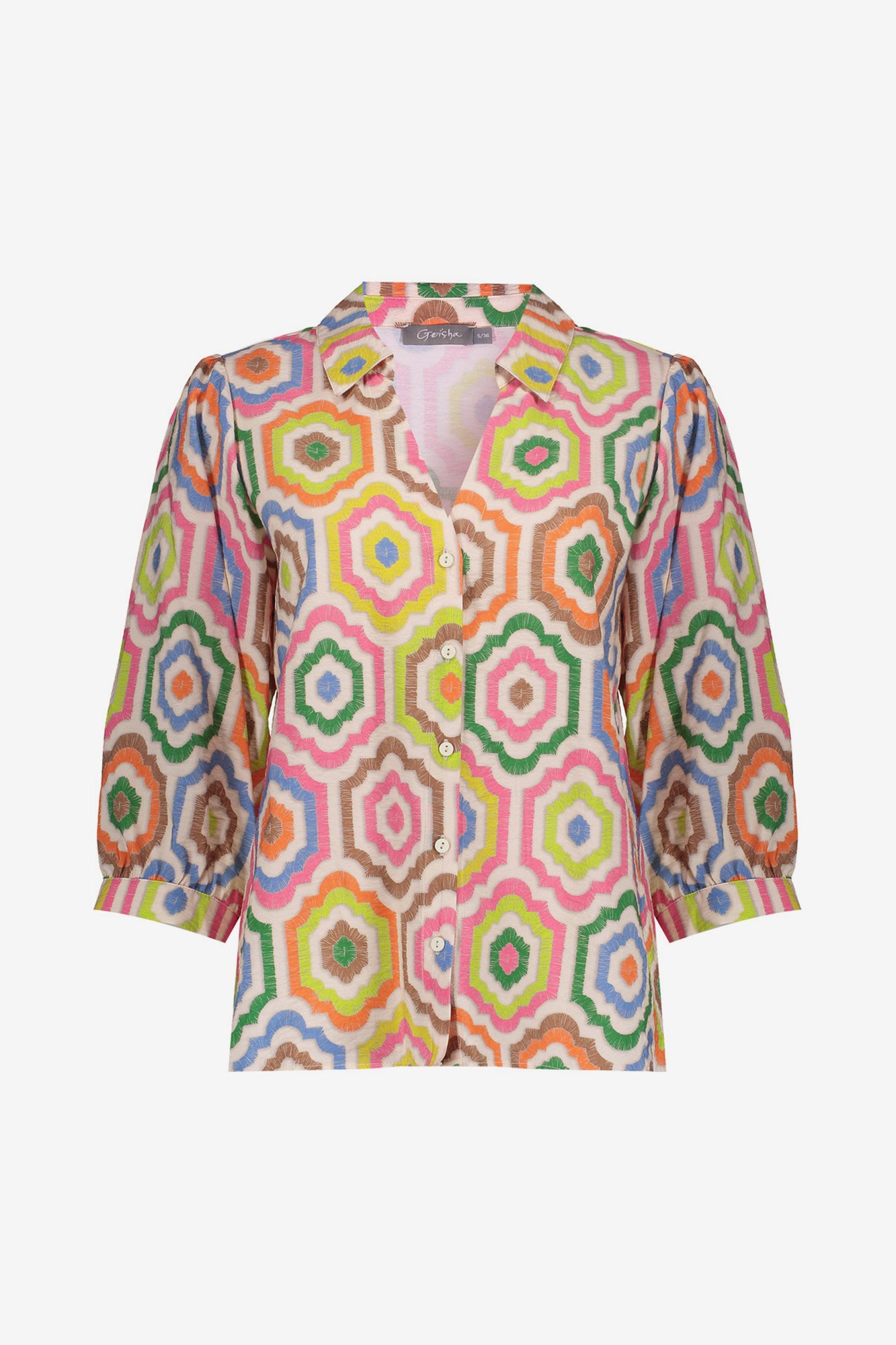Geisha blouse met kleurrijke tegeltjesprint