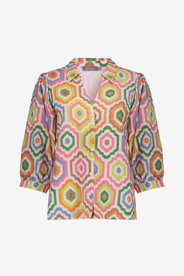Geisha blouse met kleurrijke tegeltjesprint
