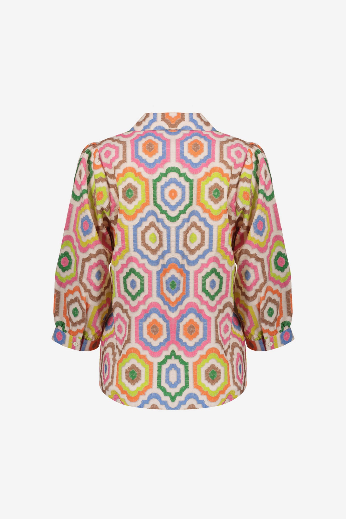Geisha blouse met kleurrijke tegeltjesprint