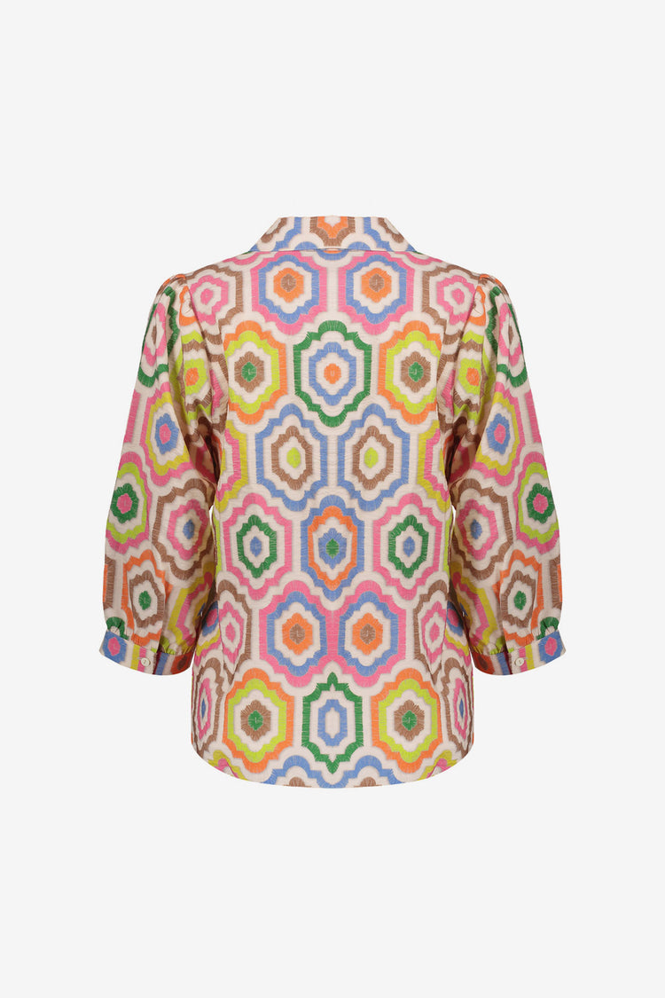 Geisha blouse met kleurrijke tegeltjesprint