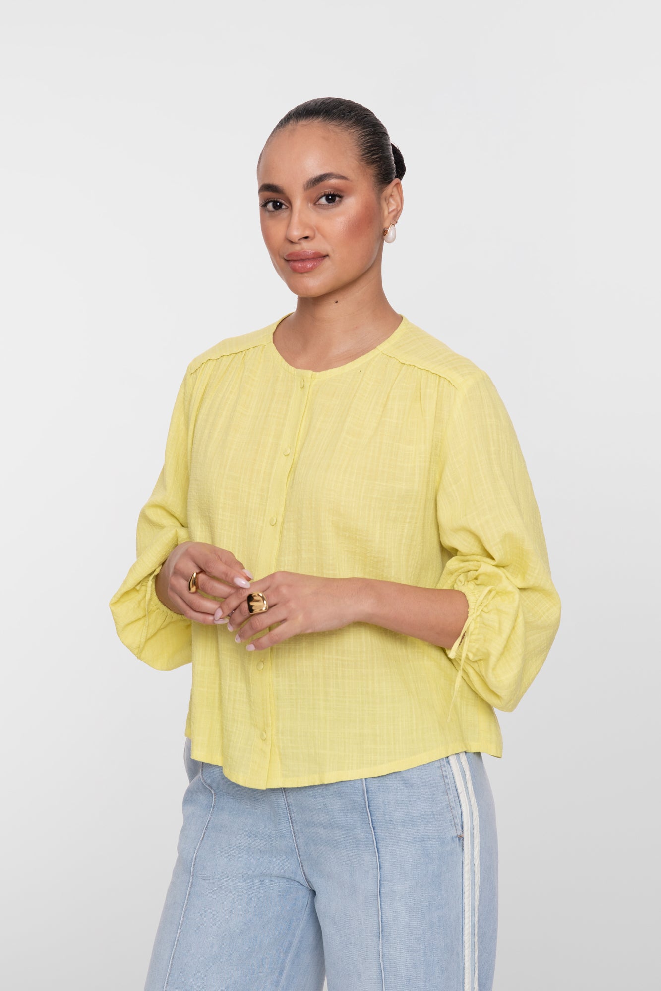 Geisha lime blouse met drawstring mouwen