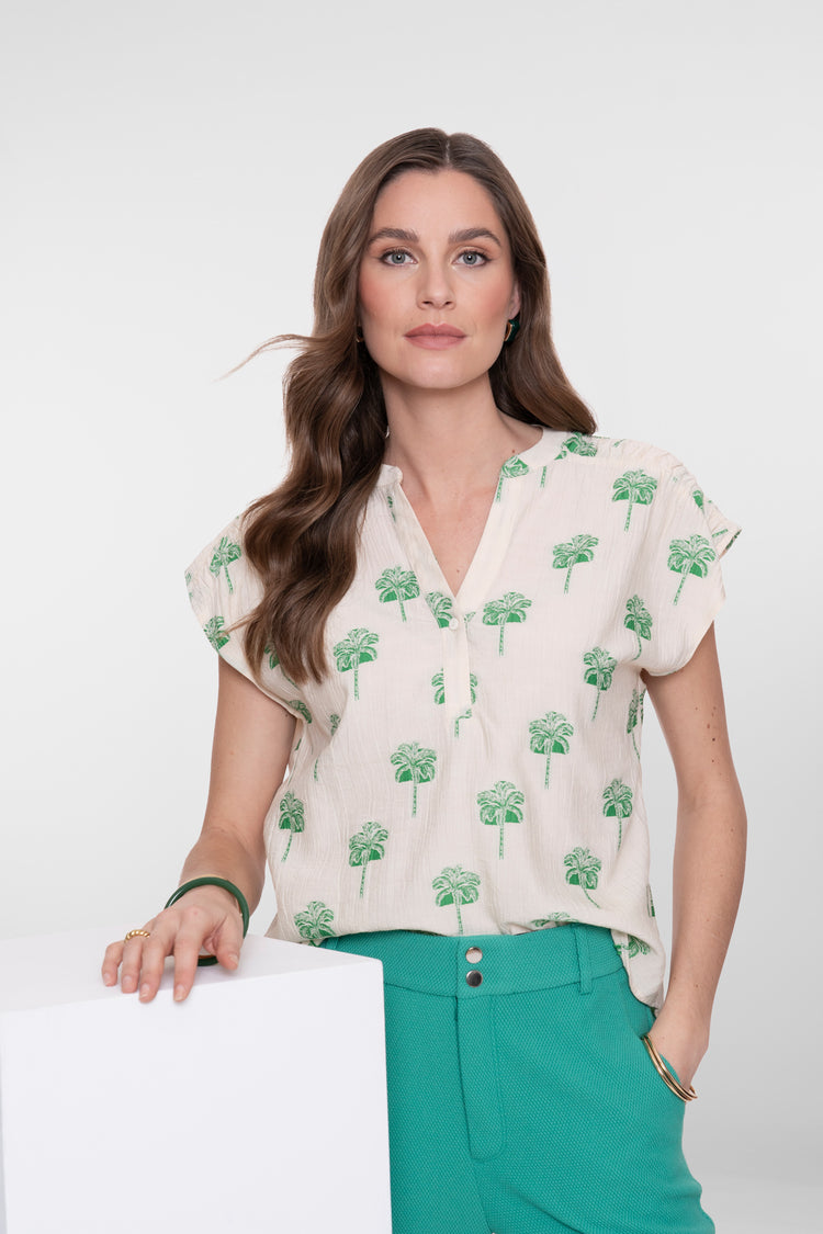 Geisha top met zomerse palm print