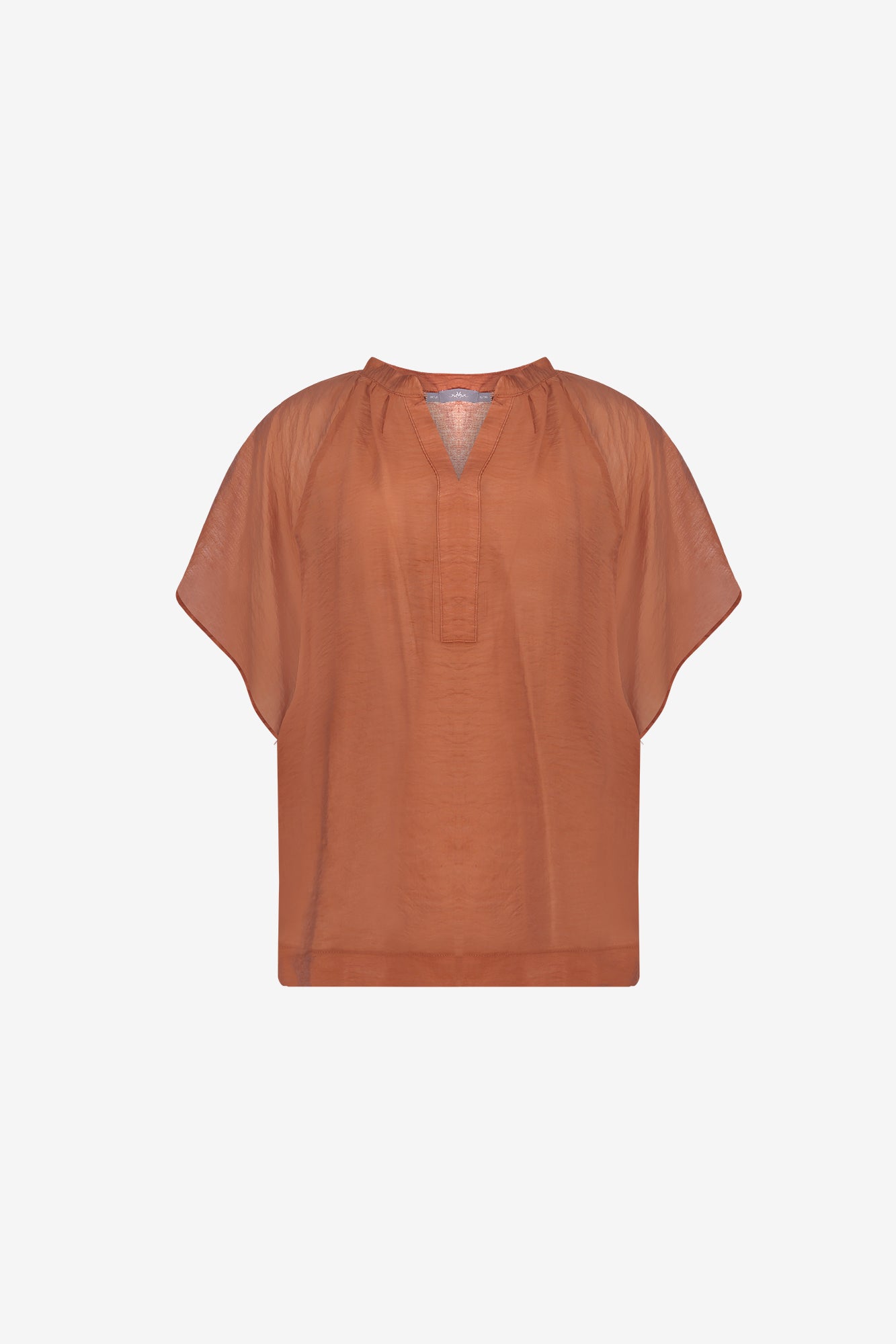 Geisha top met V-hals en losvallende mouw in warme tint