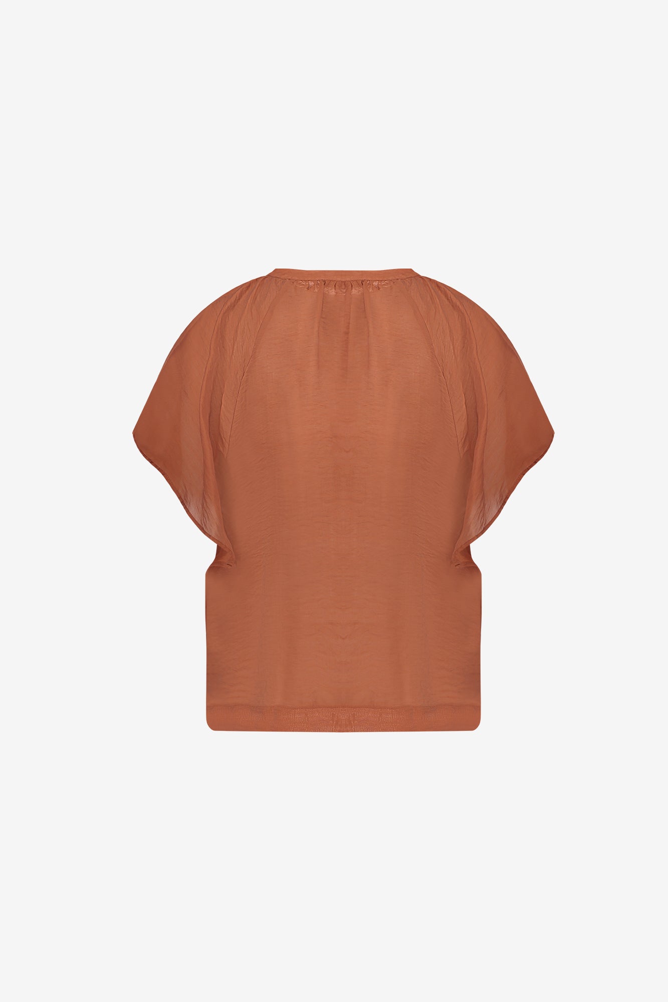 Geisha top met V-hals en losvallende mouw in warme tint