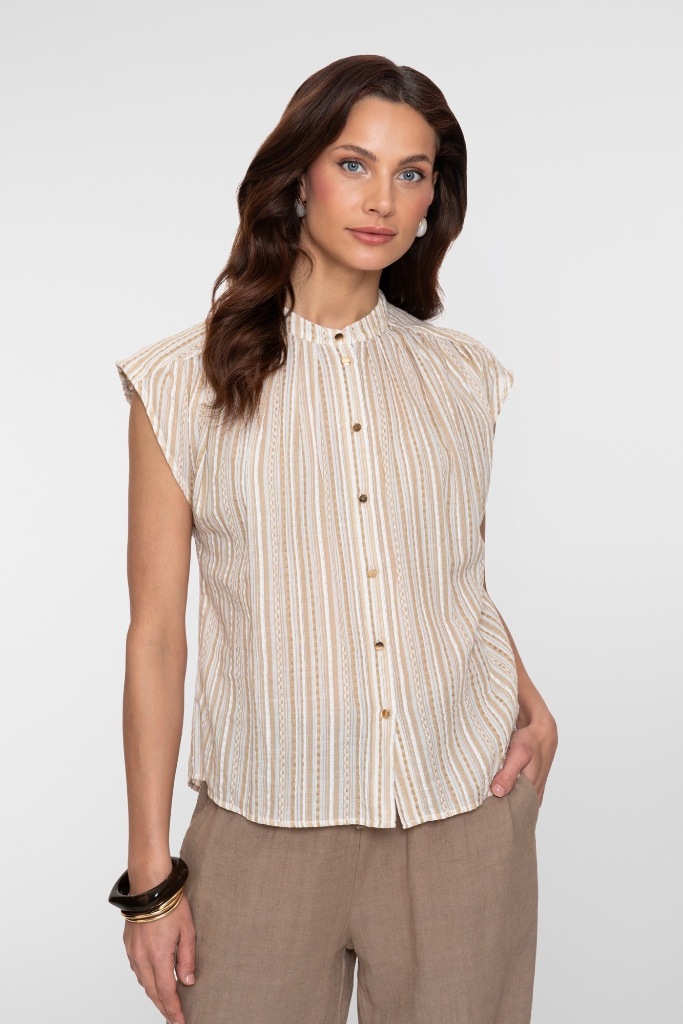 Geisha blouse met streepdessin en subtiele lurexdetails