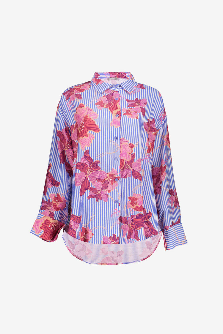 Geisha oversized blouse met strepen en bloemen