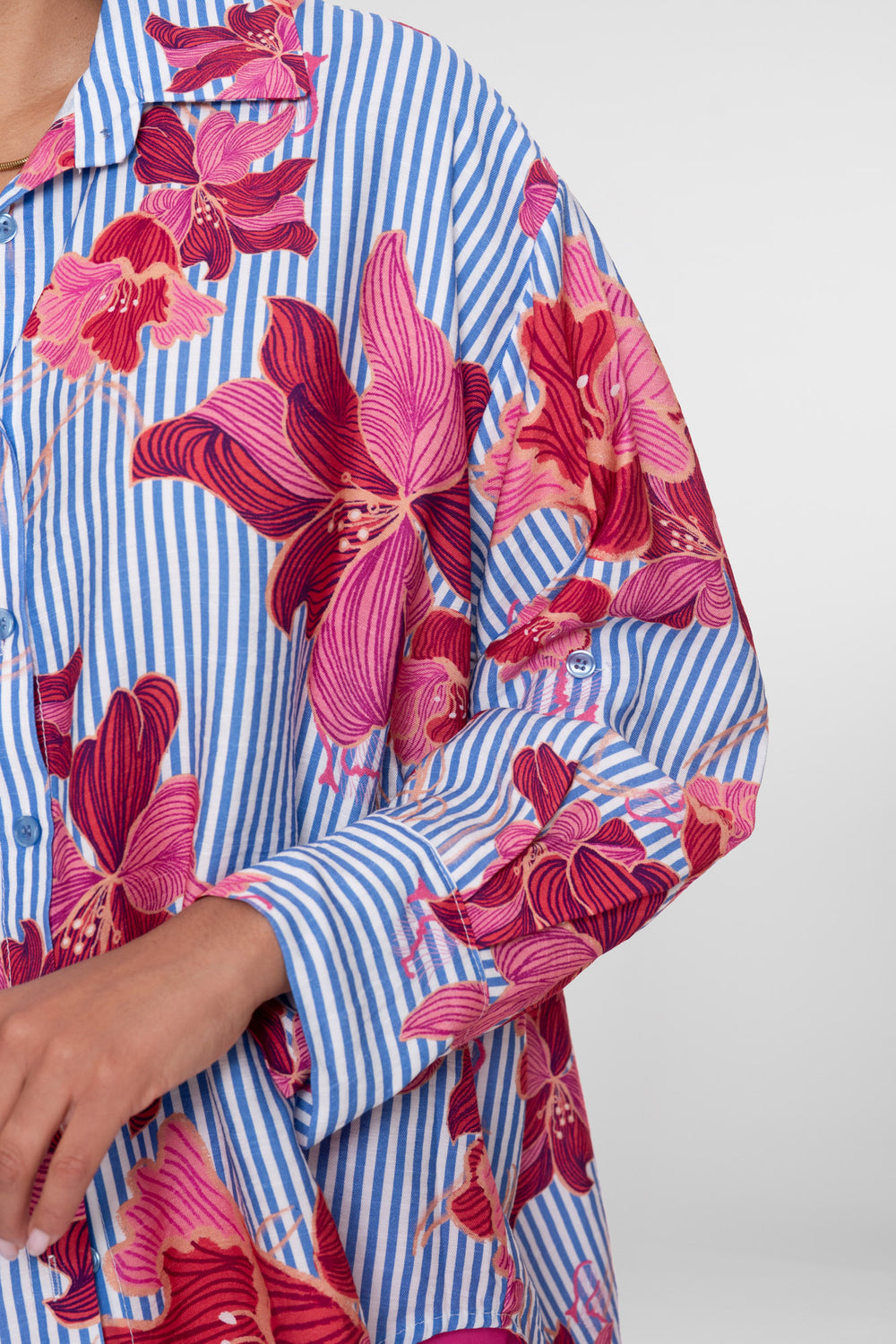 Geisha oversized blouse met strepen en bloemen