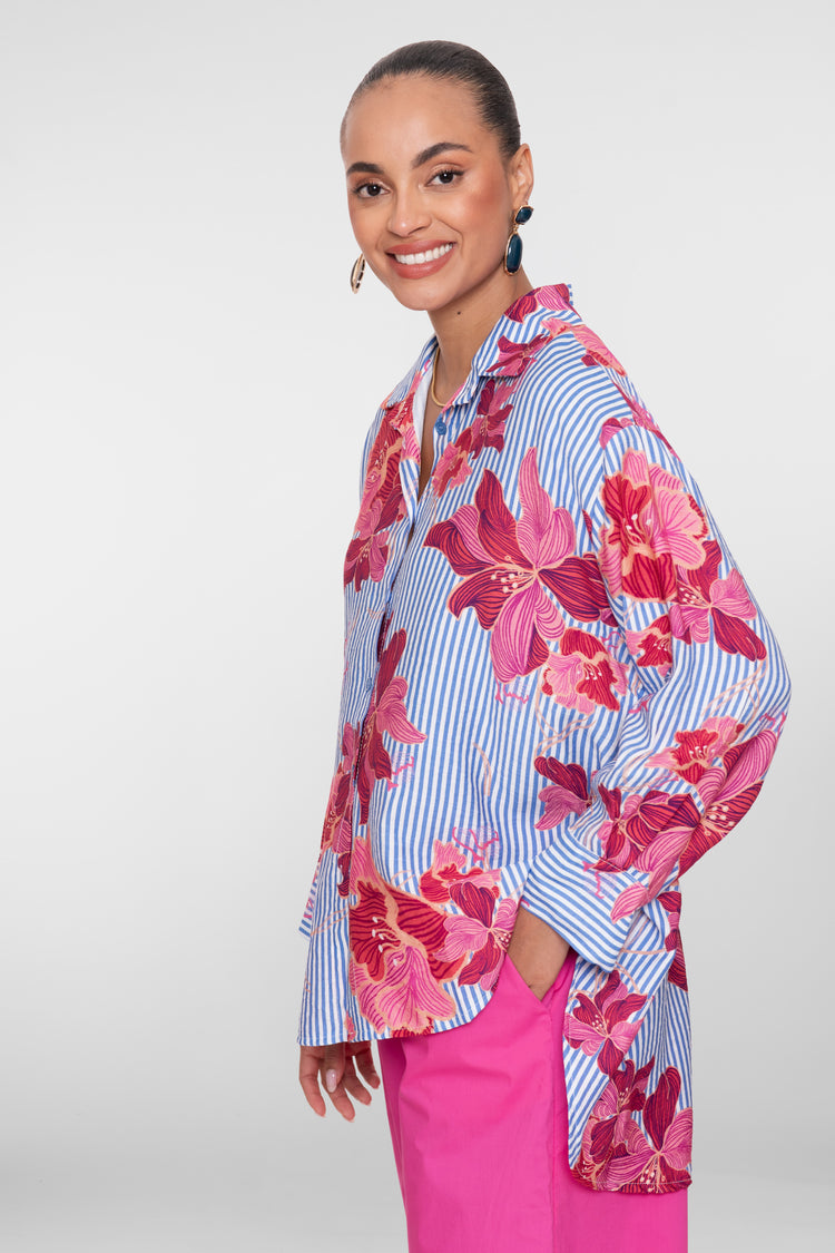 Geisha oversized blouse met strepen en bloemen