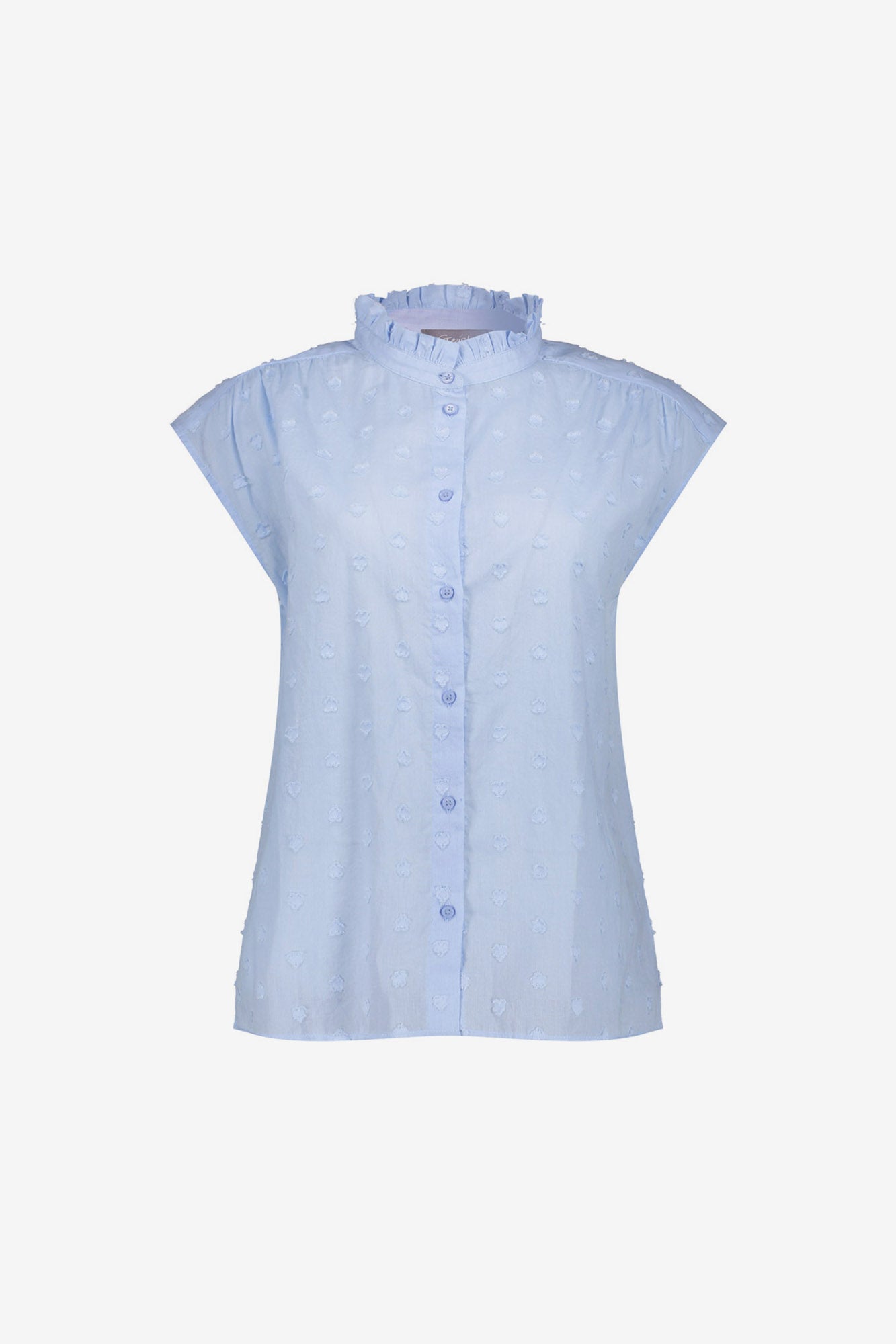 Geisha blouse met ruffle hals en subtiele hartjesdessin