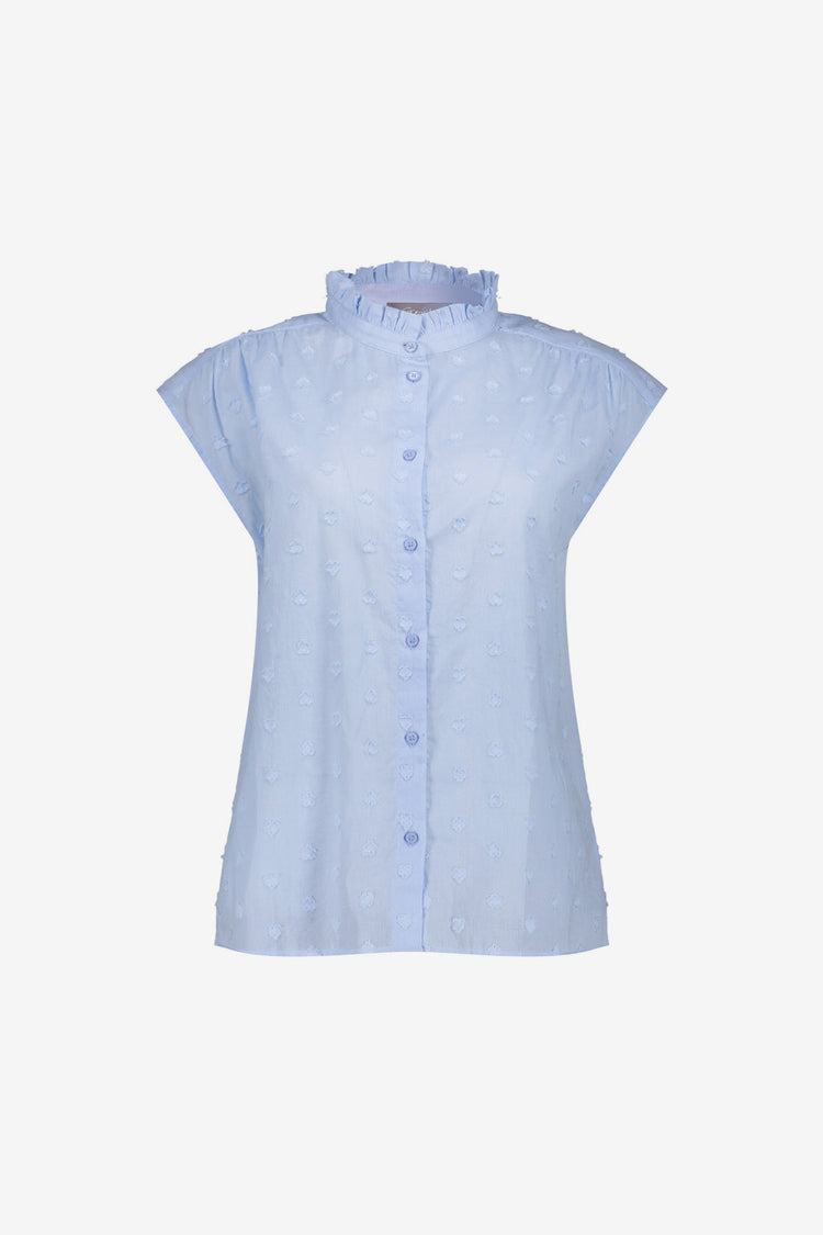 Geisha blouse met ruffle hals en subtiele hartjesdessin