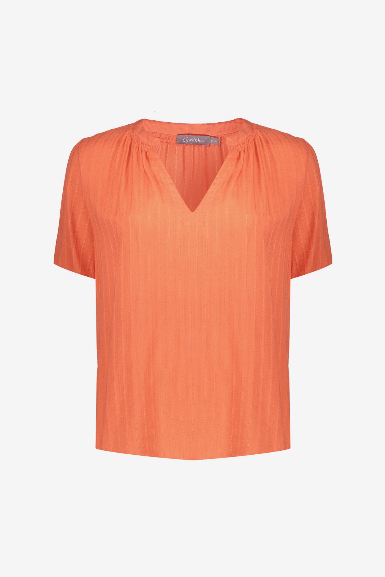 Geisha dames blouse oranje met korte mouw en V-hals