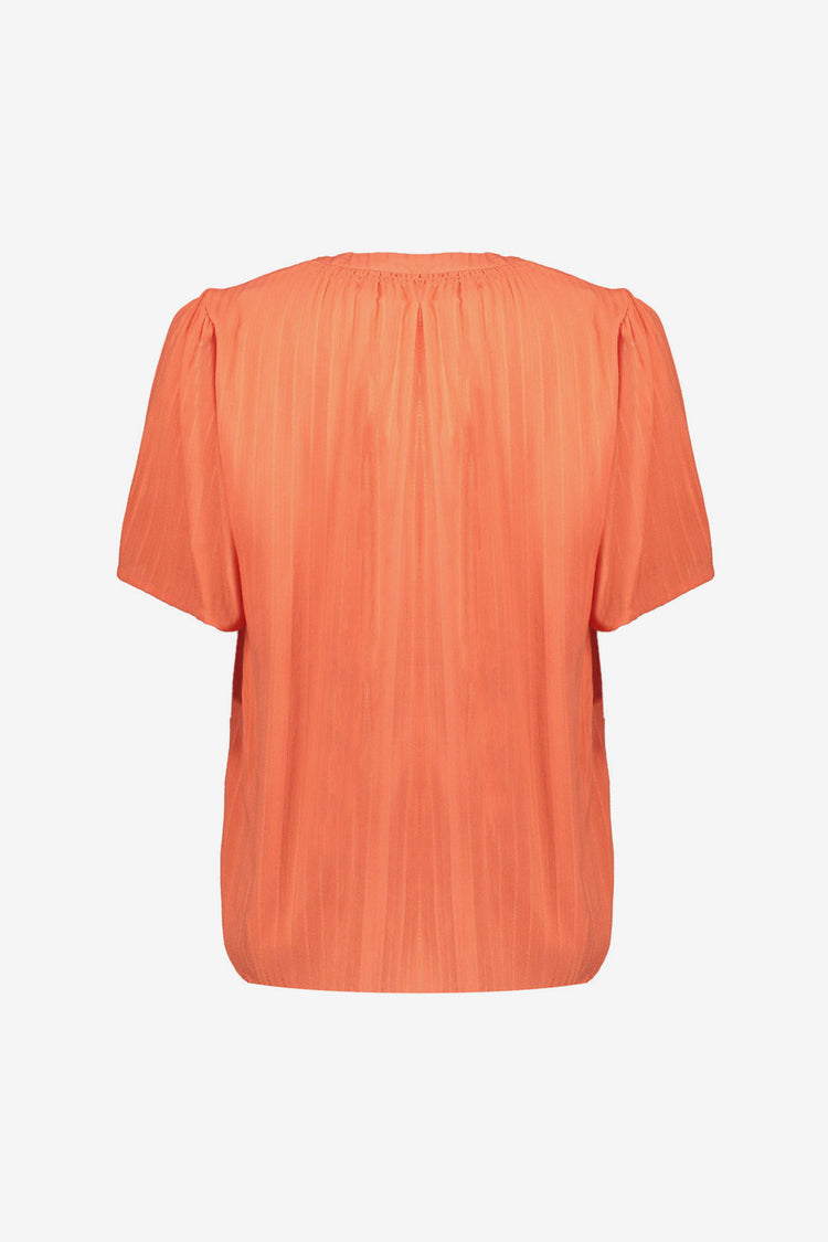 Geisha dames blouse oranje met korte mouw en V-hals