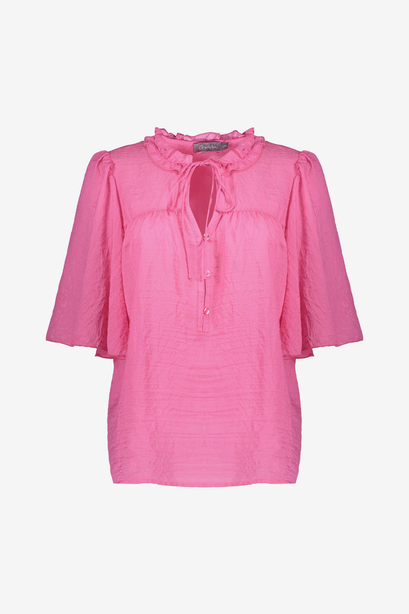 Geisha fuchsia blouse met klokmouwen en ruche