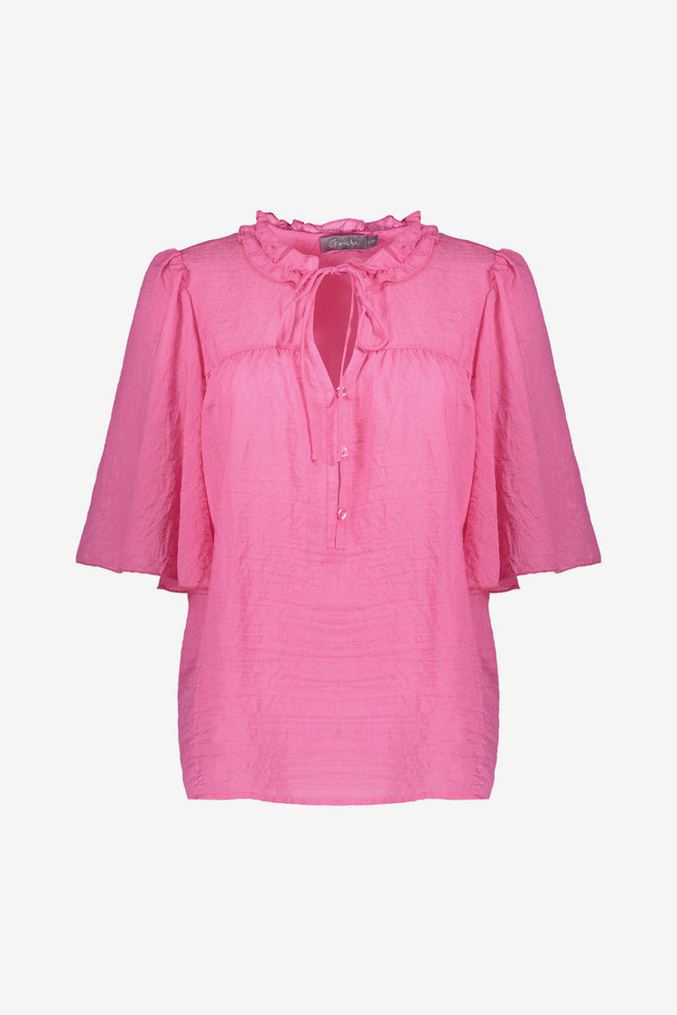 Geisha fuchsia blouse met klokmouwen en ruche