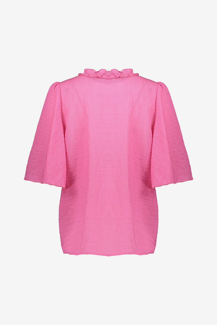 Geisha fuchsia blouse met klokmouwen en ruche