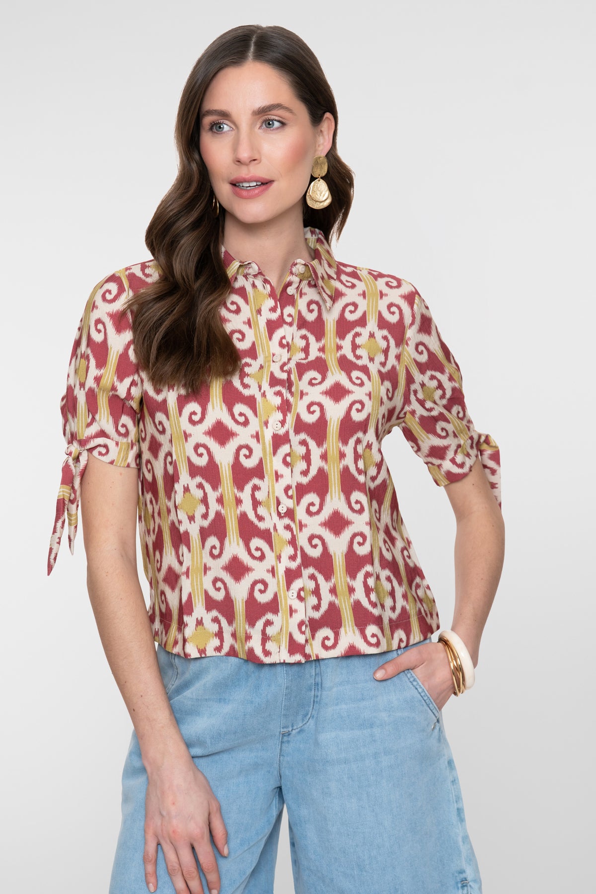 Geisha blouse met grafische print en speelse mouwdetails – Shop de look