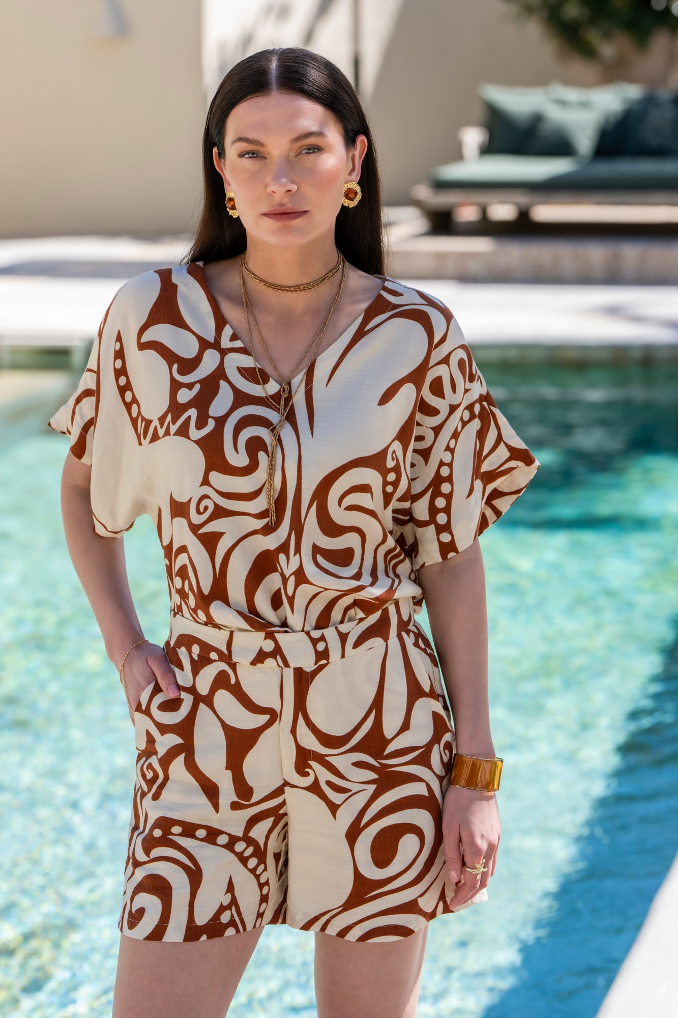 Geisha top bi-color swirl print