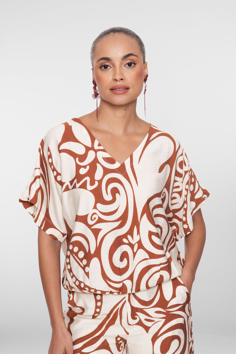 Geisha top bi-color swirl print