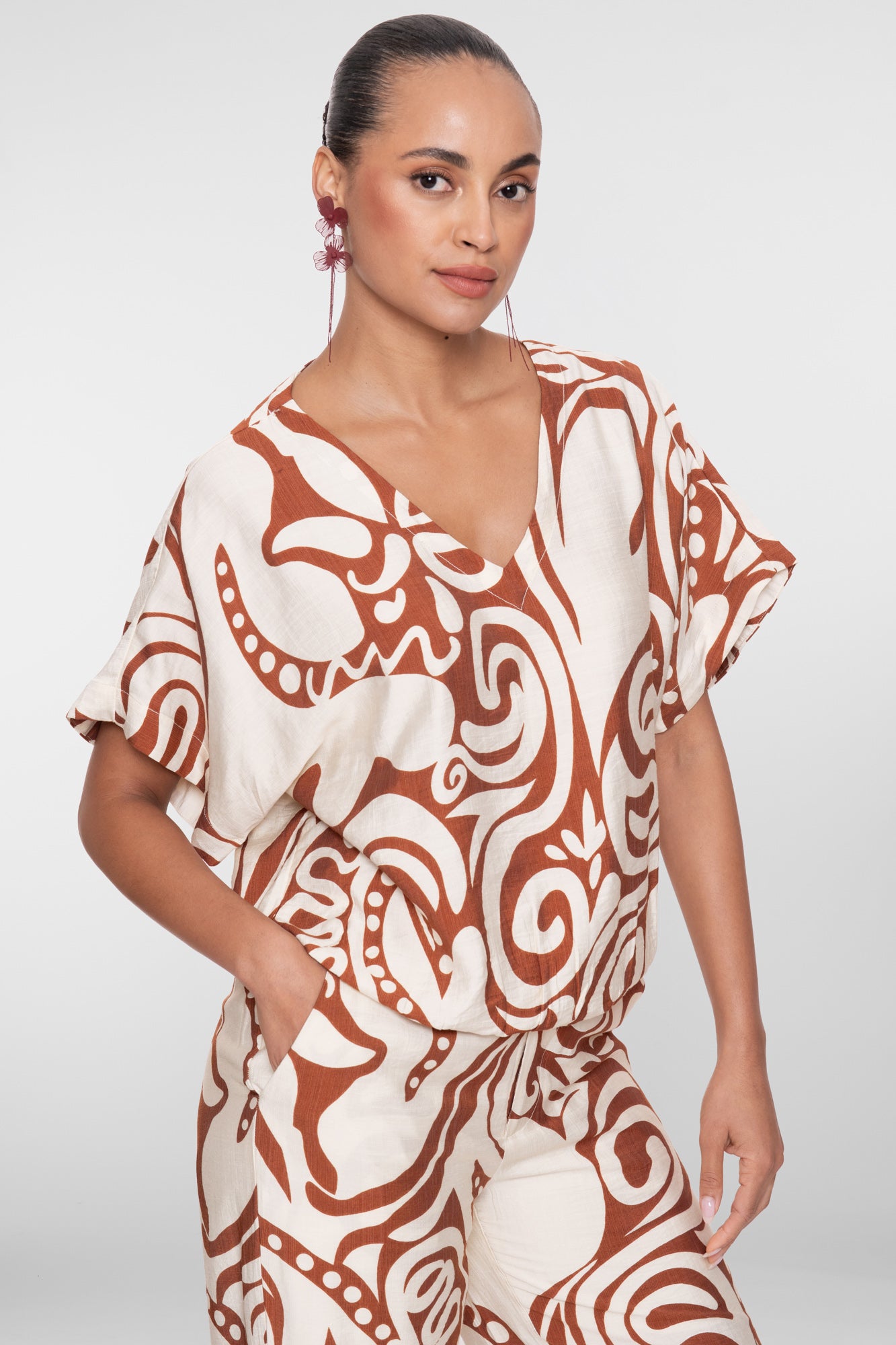 Geisha top bi-color swirl print