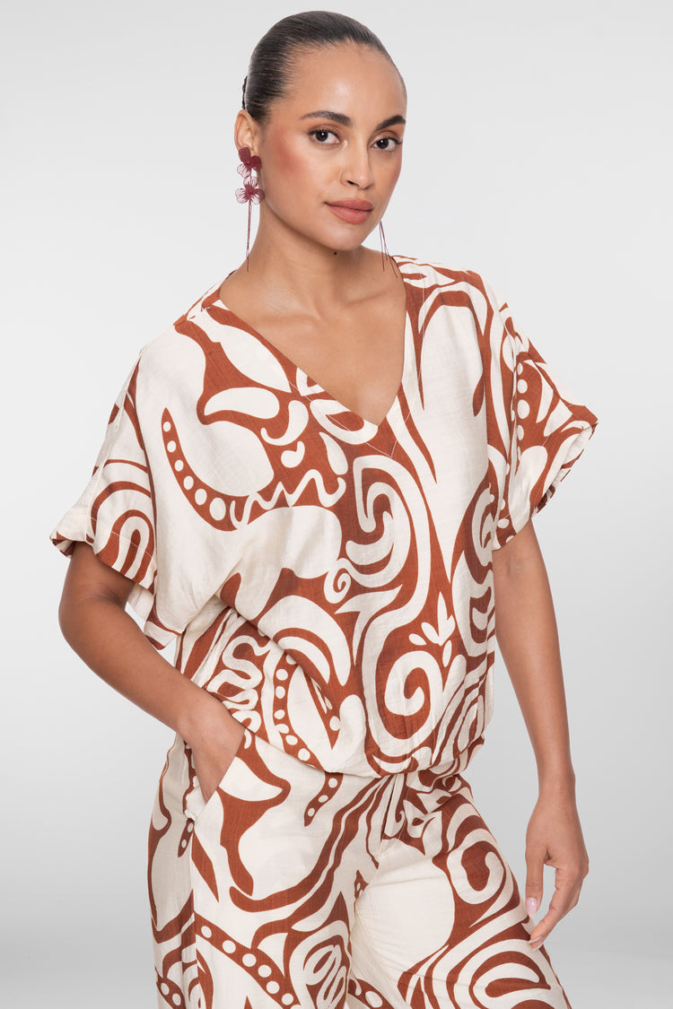 Geisha top bi-color swirl print