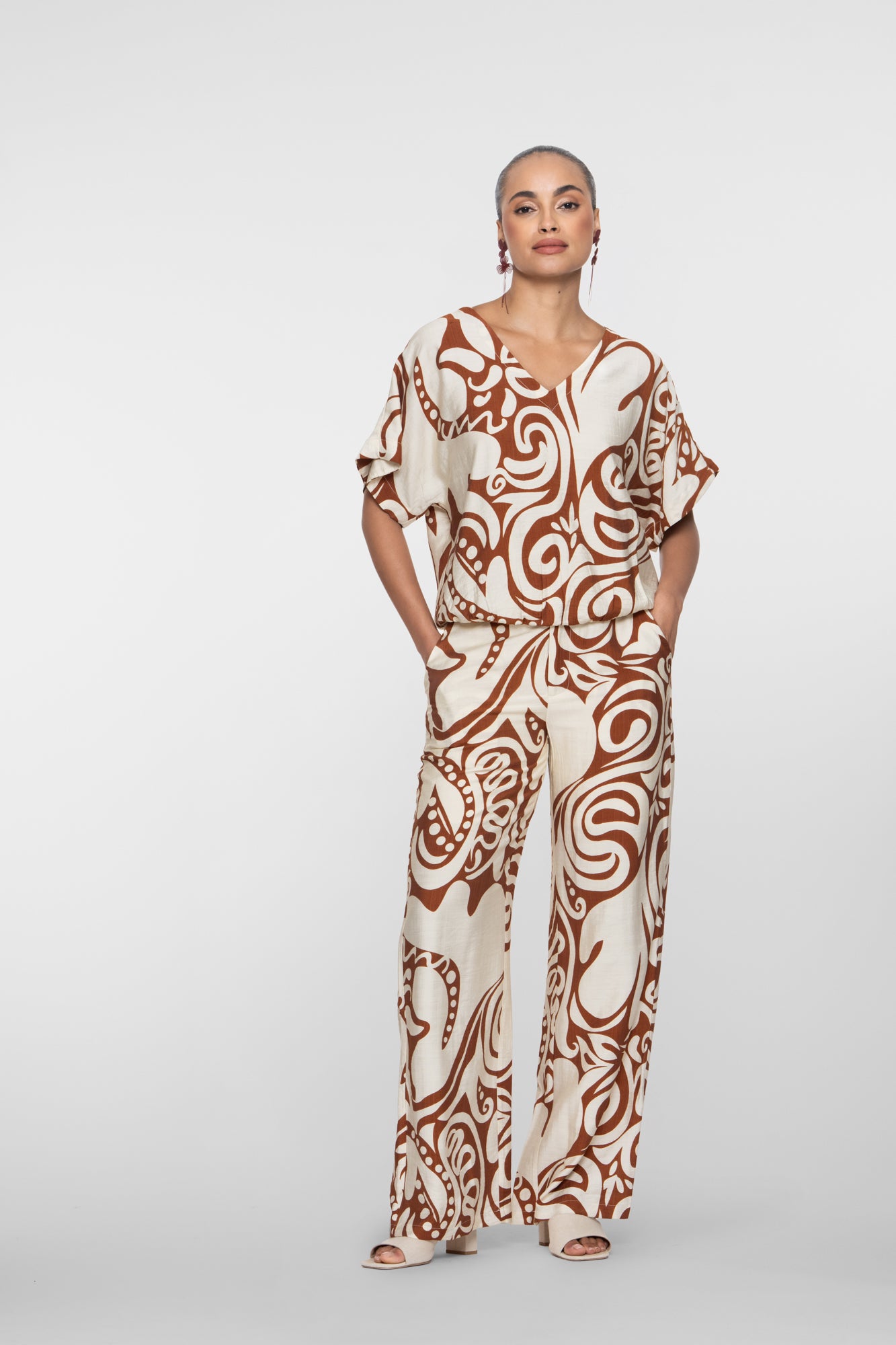 Geisha top bi-color swirl print