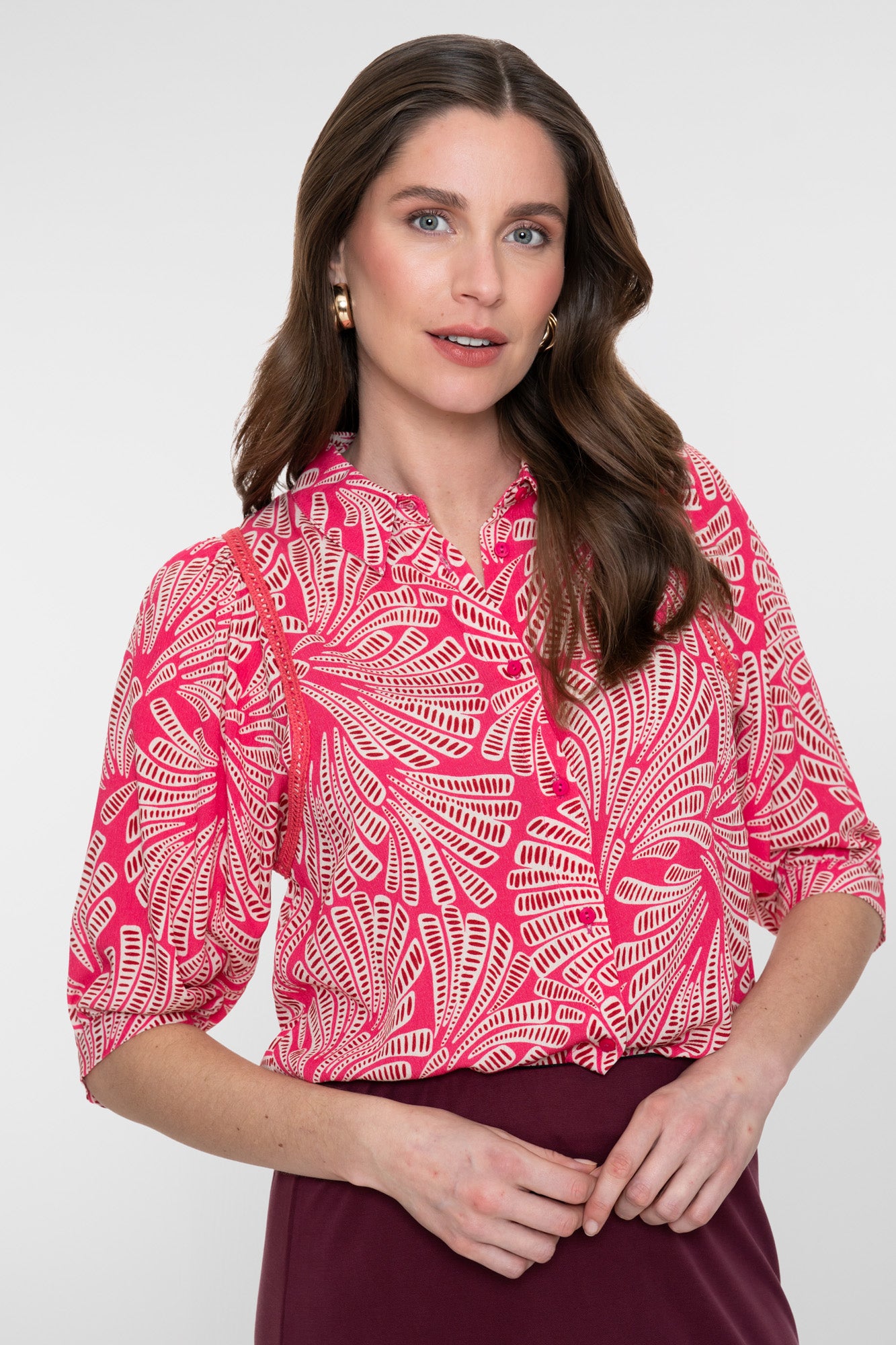 Geisha blouse met grafische print en 3/4 mouwen