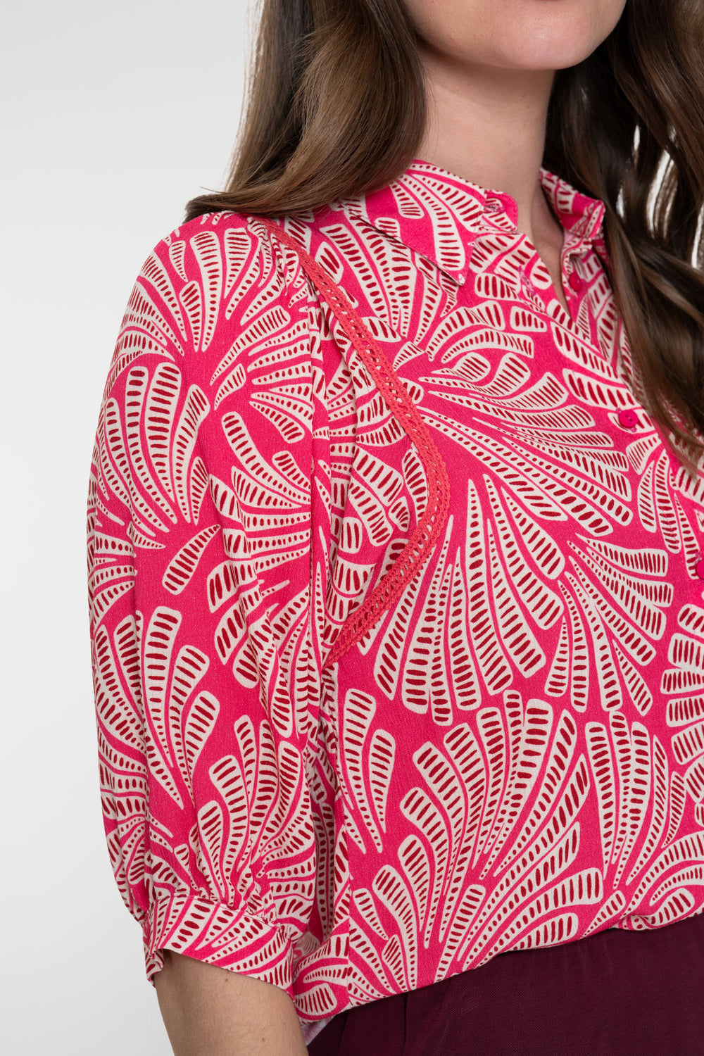 Geisha blouse met grafische print en 3/4 mouwen