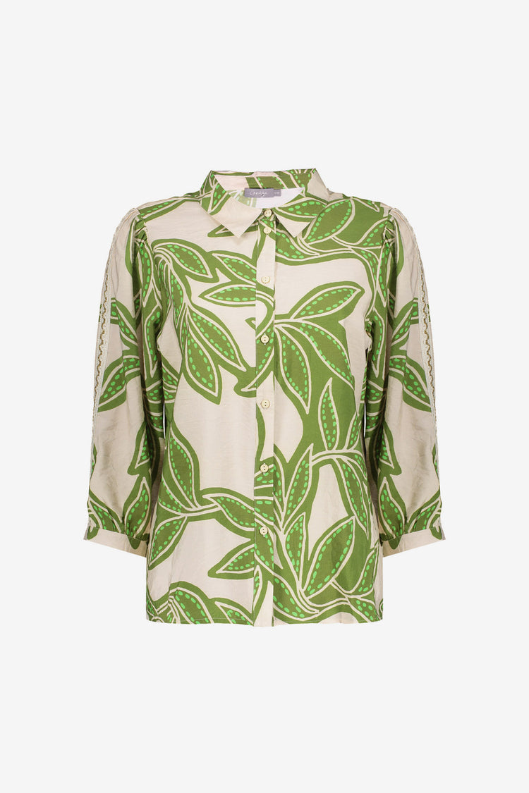 Geisha blouse met bladerprint en klassieke kraag