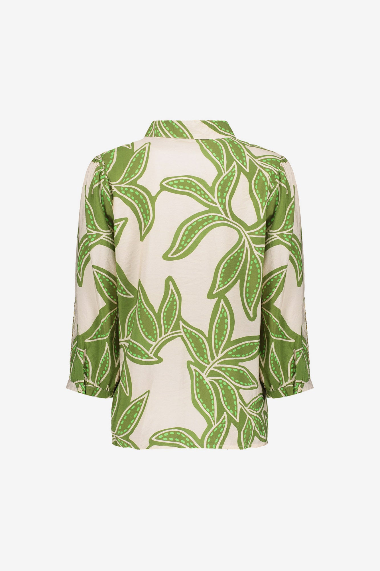 Geisha blouse met bladerprint en klassieke kraag