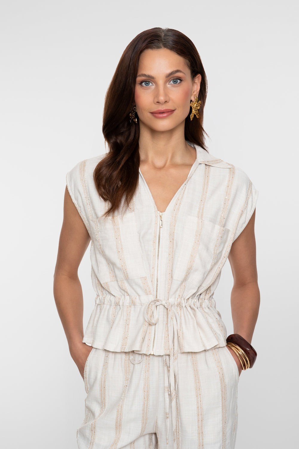Geisha peplum top met subtiele streep