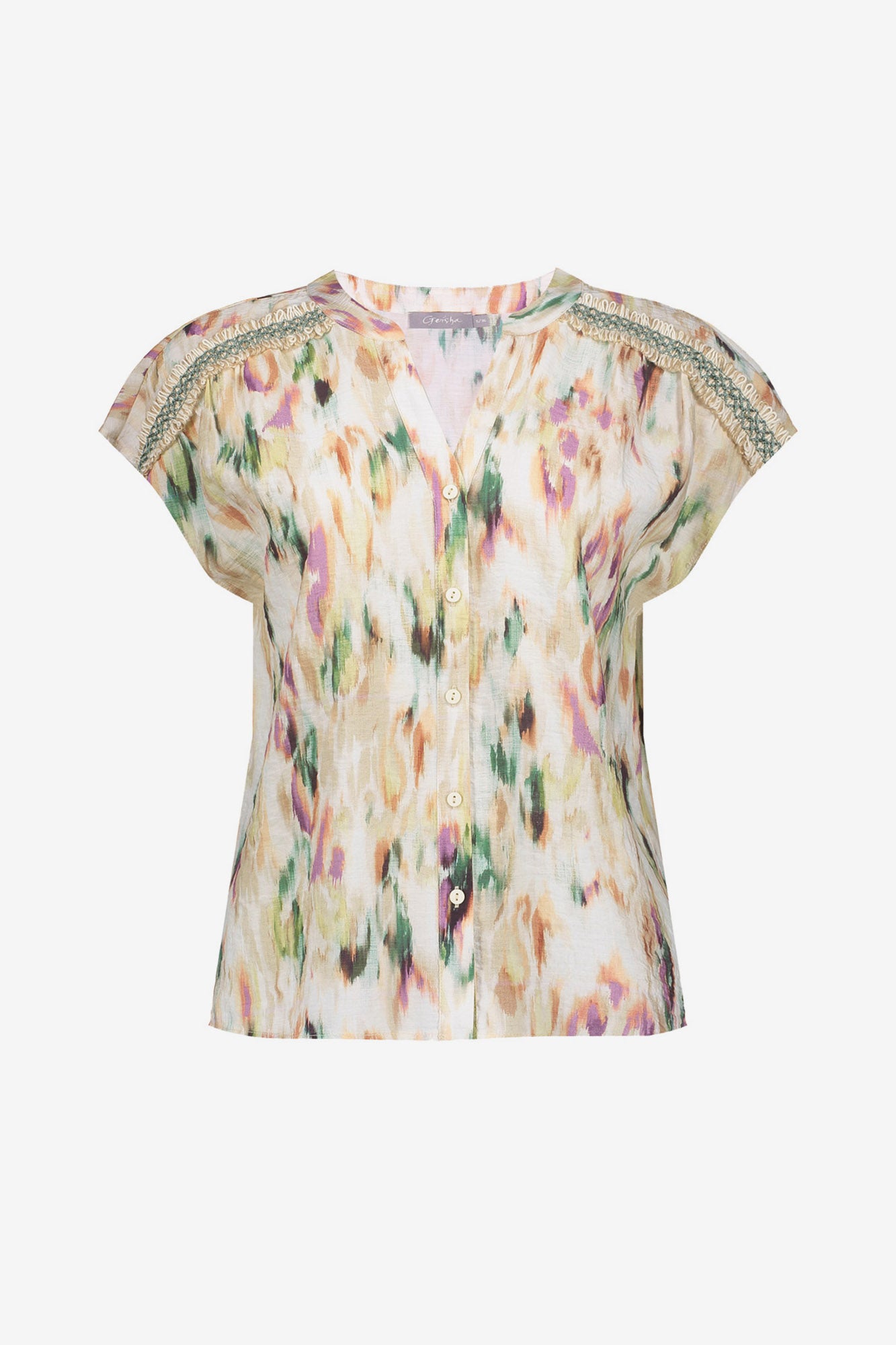 Geisha blouse met aquarelprint in zachte kleur tinten