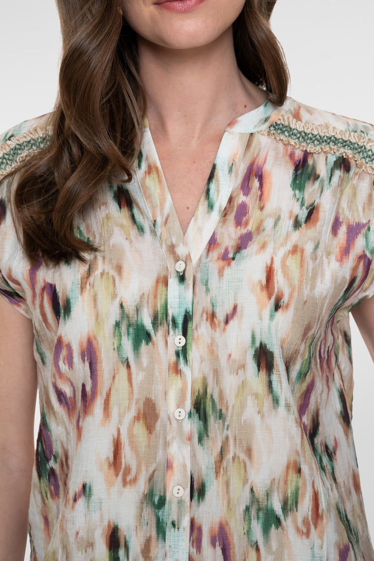 Geisha blouse met aquarelprint in zachte kleur tinten