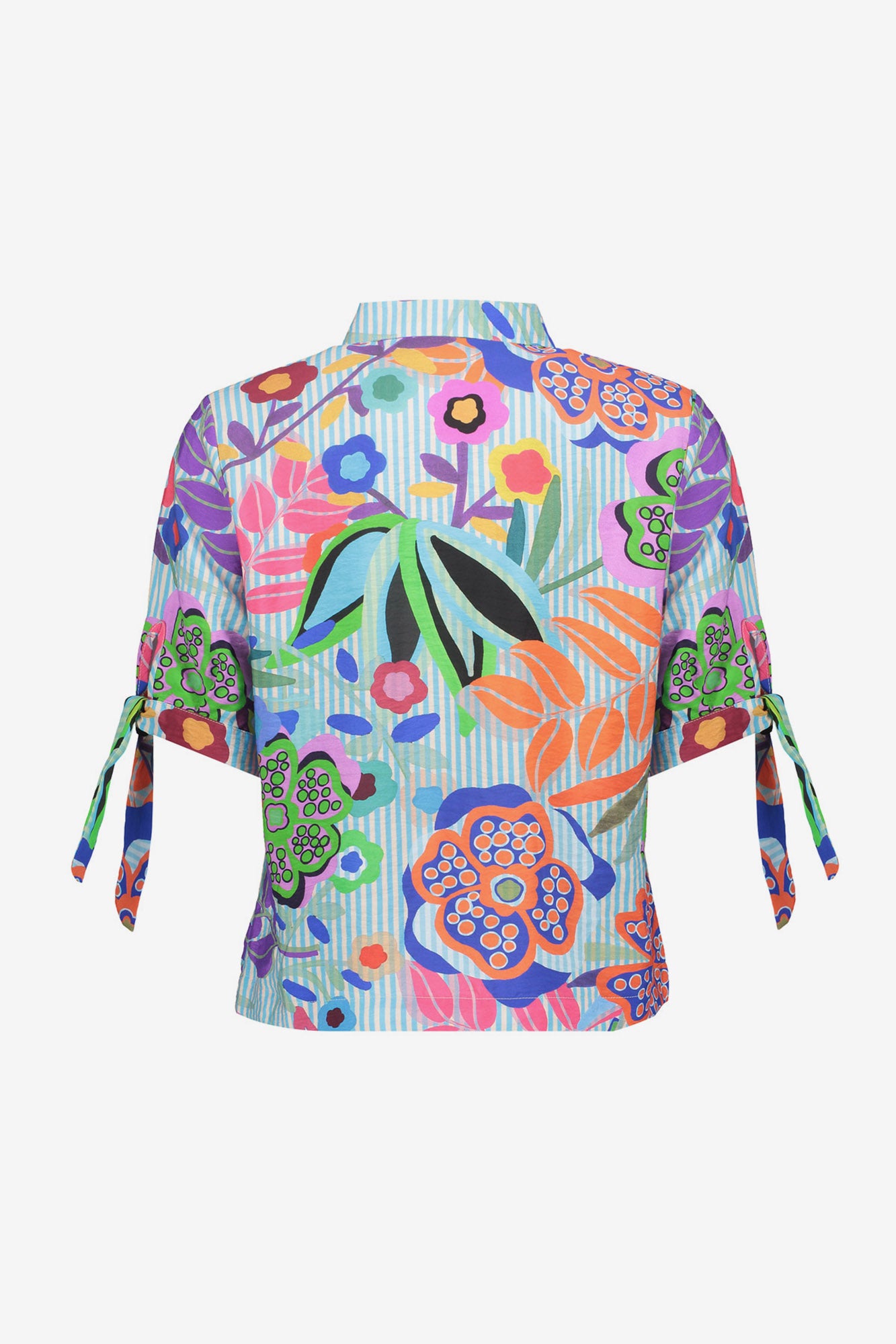Geisha blouse met kleurrijke print en strikdetail op de mouw