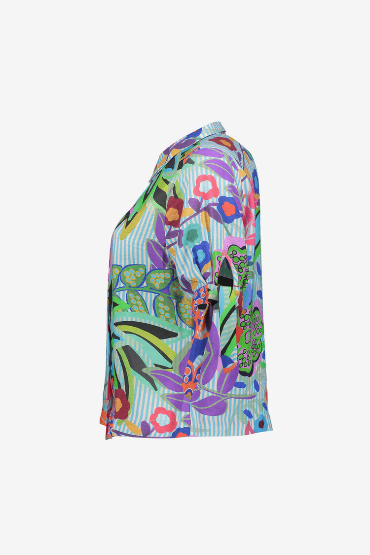 Geisha blouse met kleurrijke print en strikdetail op de mouw