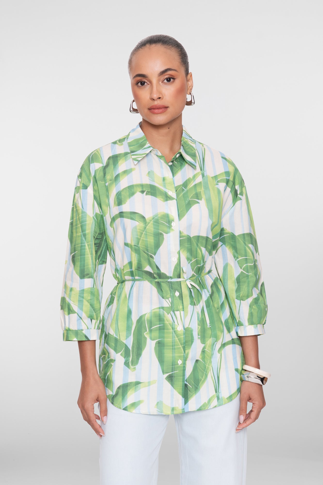 Geisha lange blouse met palmprint en strikceintuur