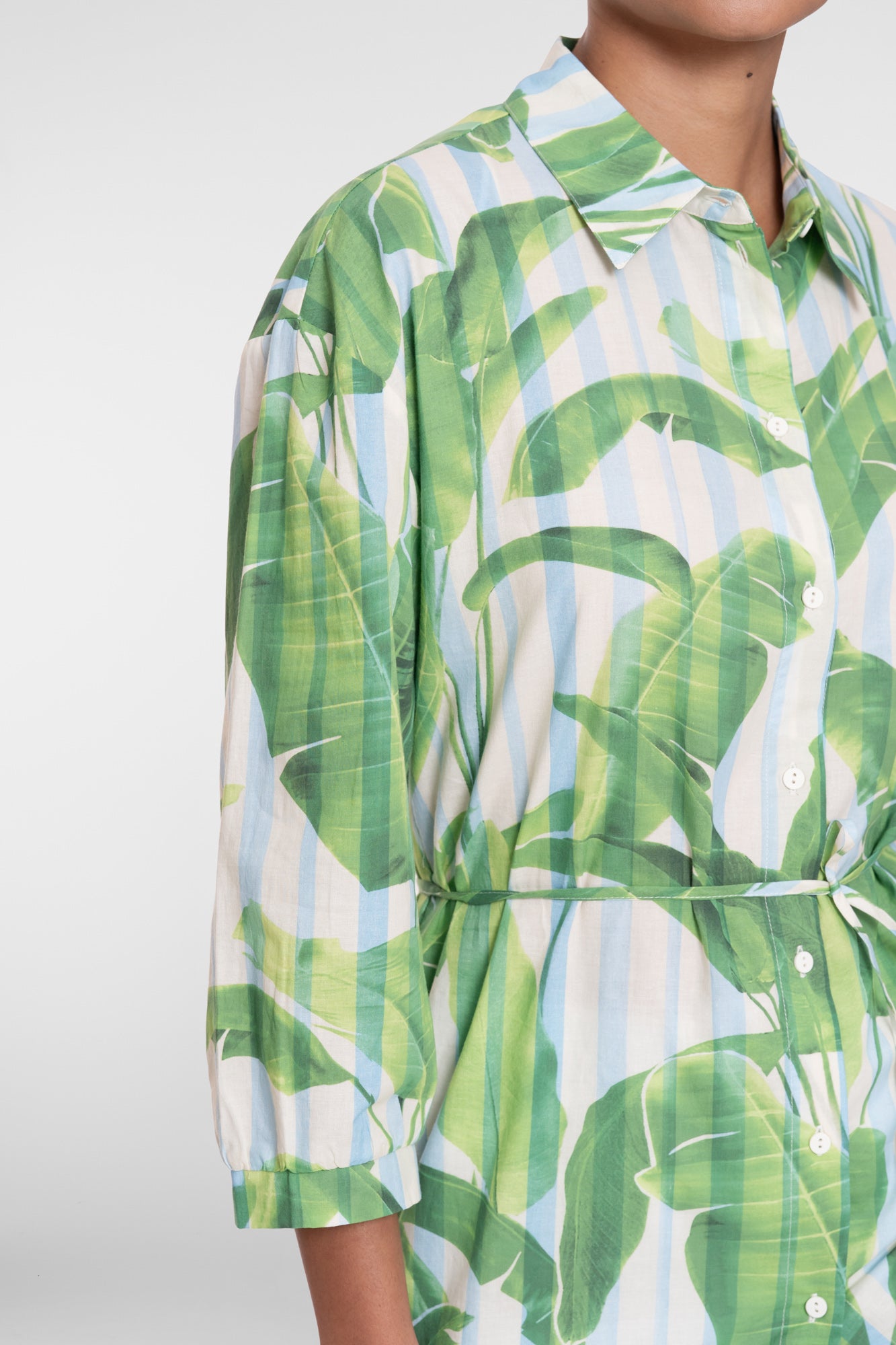 Geisha lange blouse met palmprint en strikceintuur
