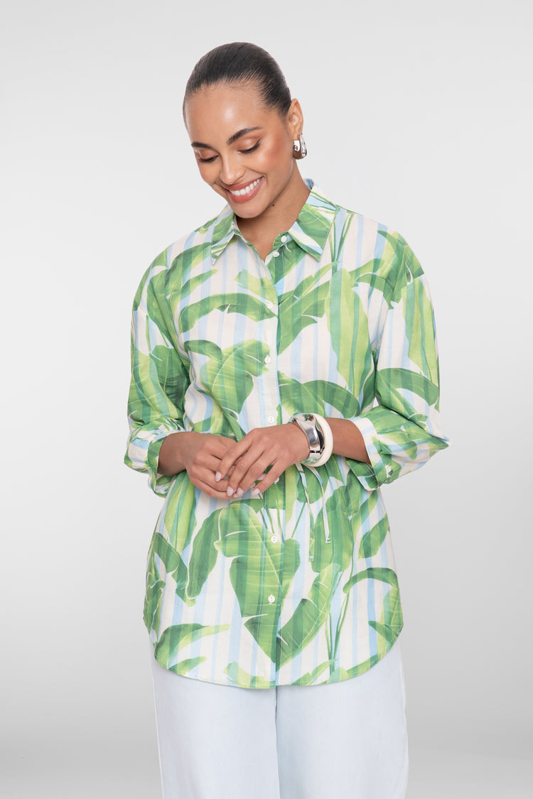 Geisha lange blouse met palmprint en strikceintuur