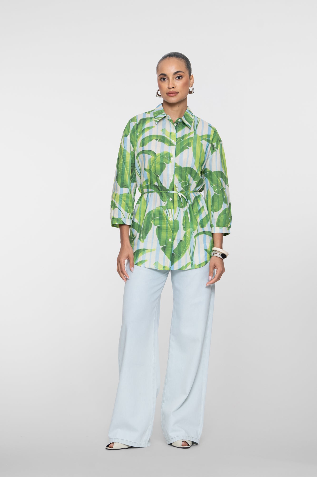 Geisha lange blouse met palmprint en strikceintuur